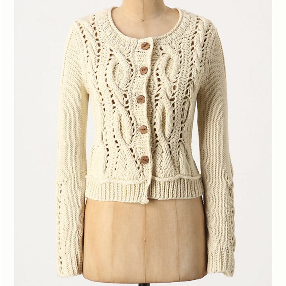 Anthropologie Wavy Cables Knit Sweater Cardigan L - Picture 1 of 8